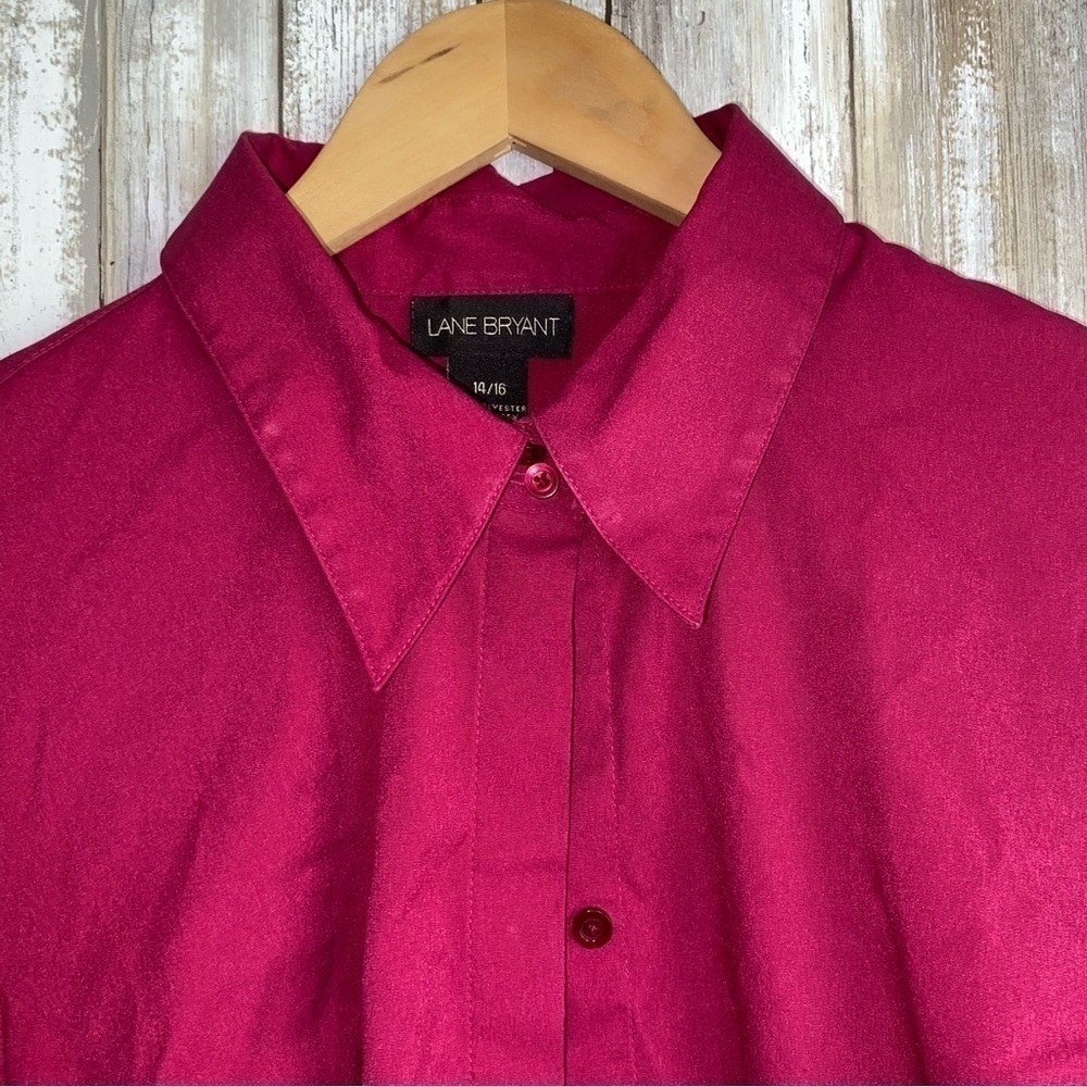 Lane Bryant Magenta Button Down Blouse 14/16 Stretch Career Office Plus Size - Picture 3 of 4